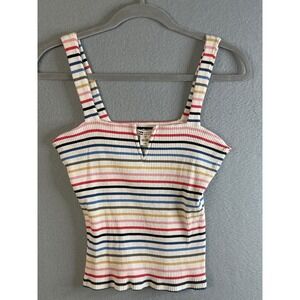 Billabong Womens Multicolor Striped Ribbed Tank Top Square Neck Notch Large